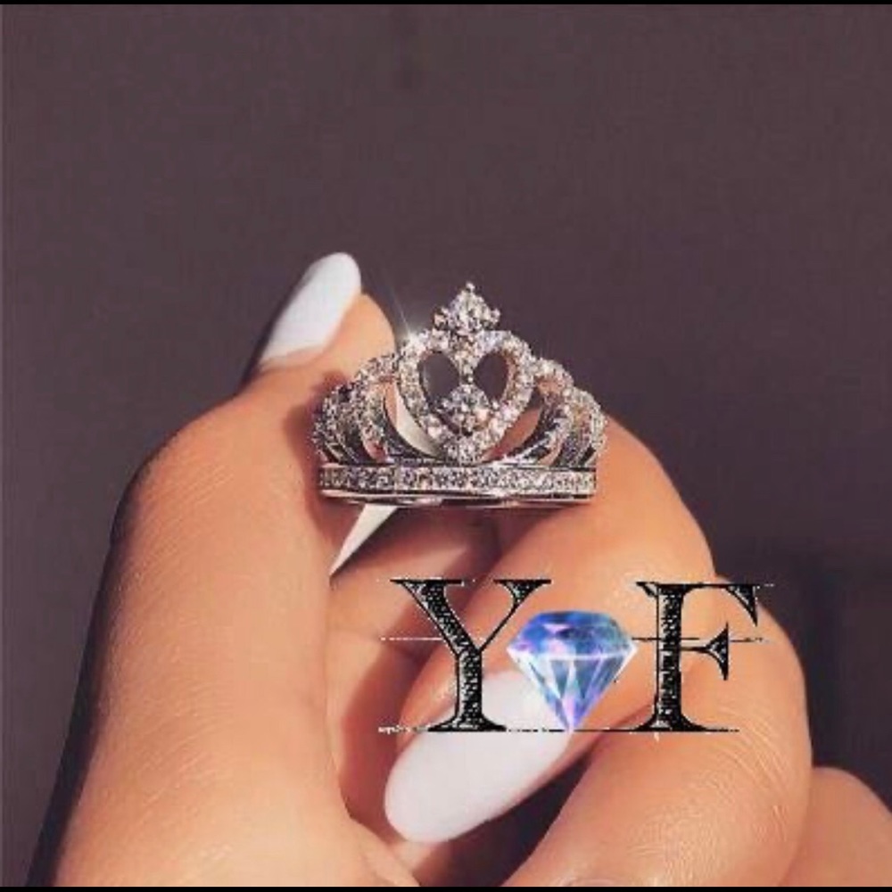 NEW White Gold Filled Princess Crown Ring